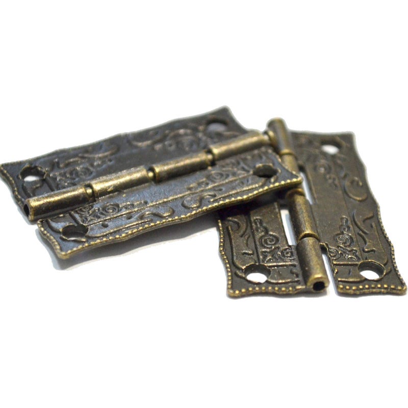 MYS 10 Pcs Bronze Hinge Vintage Folding Butt Hinges Brass Floral Hardware with Screws for Doors Windows Furniture Cabinet Cupboard Wardrobe Wooden Boxes Case Chest Small (Length:1-1/2", Width:7/8") - Image 2